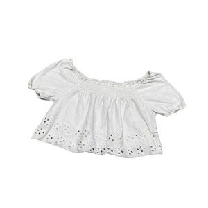 American Eagle Women's XS White Eyelet Blouse Boat Neckline Boho Bohemian Top